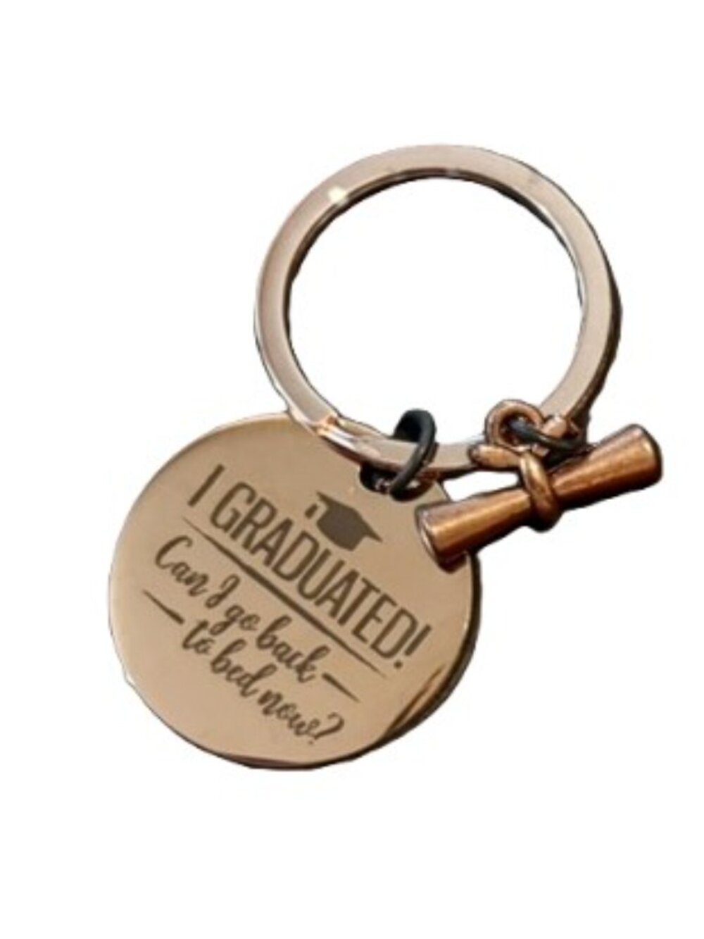 Humorous Graduation key chain - Rose gold tone
